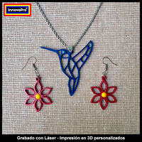 Small Flower Earrings and Hummingbird Pendant Set 3D Printing 288171