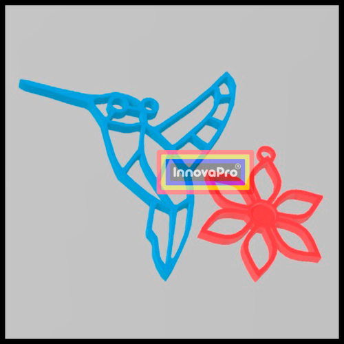 Flower Earrings and Hummingbird Pendant Set 3D Print 288174