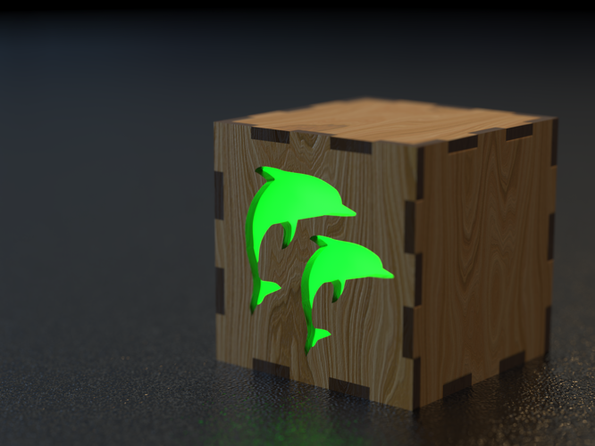 Laser Cut Wood LED Dolphin Cube