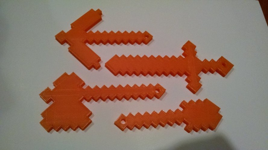 3D Printed Diamond Minecraft Tools -remix with keychain holes by