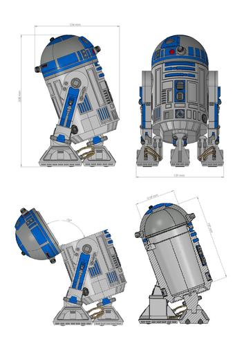 STAR WARS R2D2 detailed printable rotating openable head 3D Print 306890