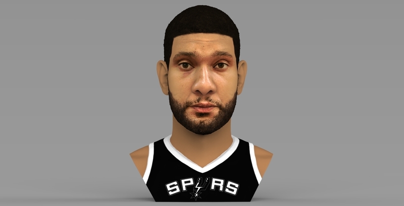 Tim Duncan bust ready for full color 3D printing