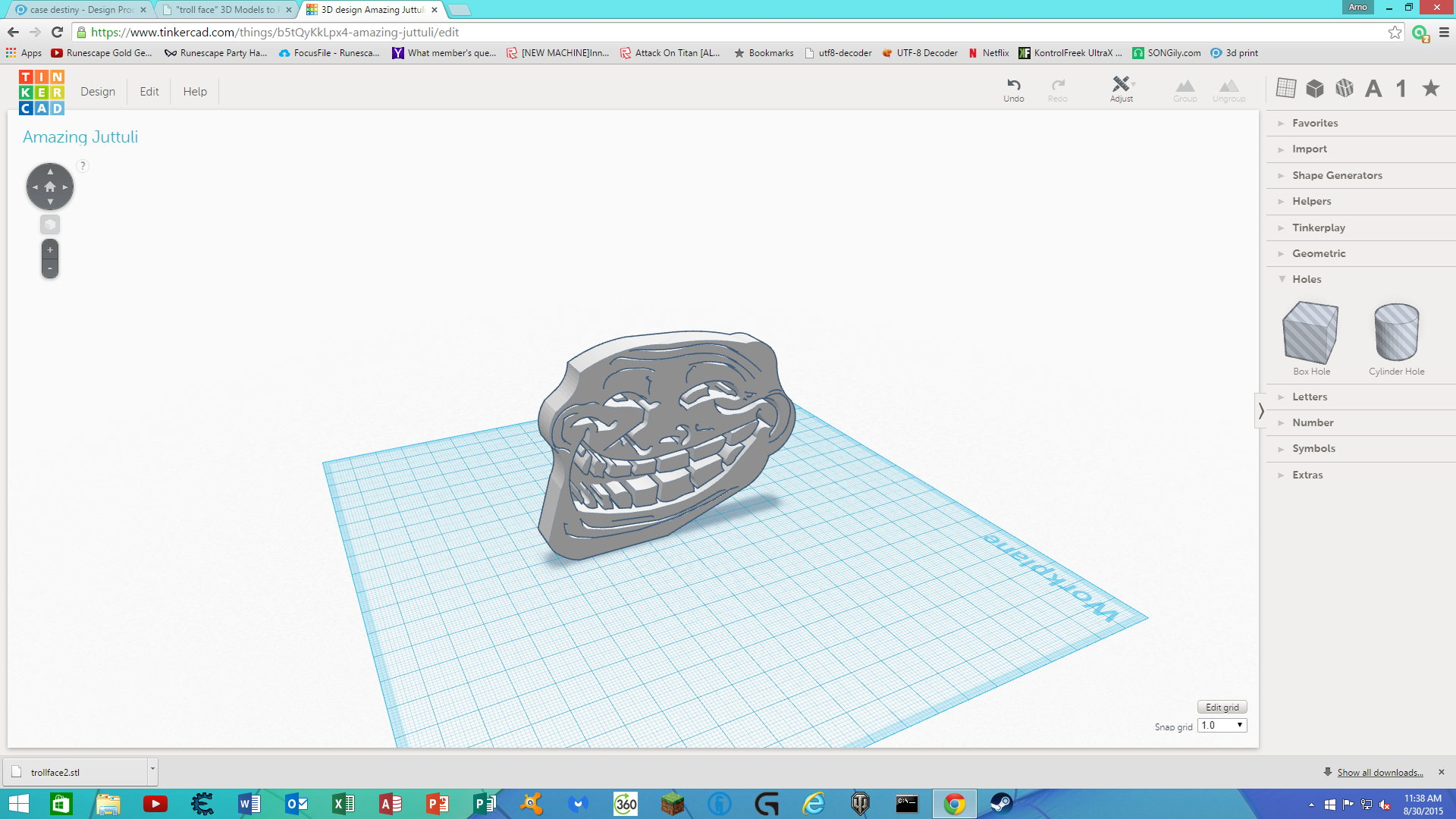 Trollface troll face 3D model 3D printable