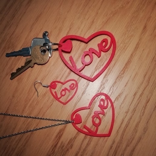 Love Heart Earrings Pendant Key Ring 3D Print 315857