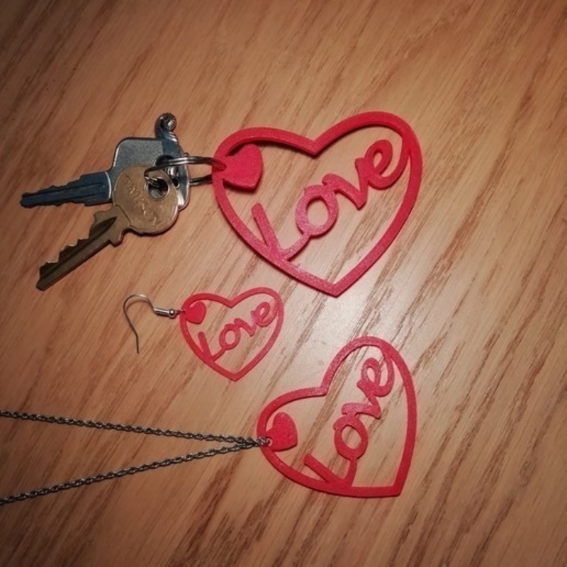 Love Heart Earrings Pendant Key Ring