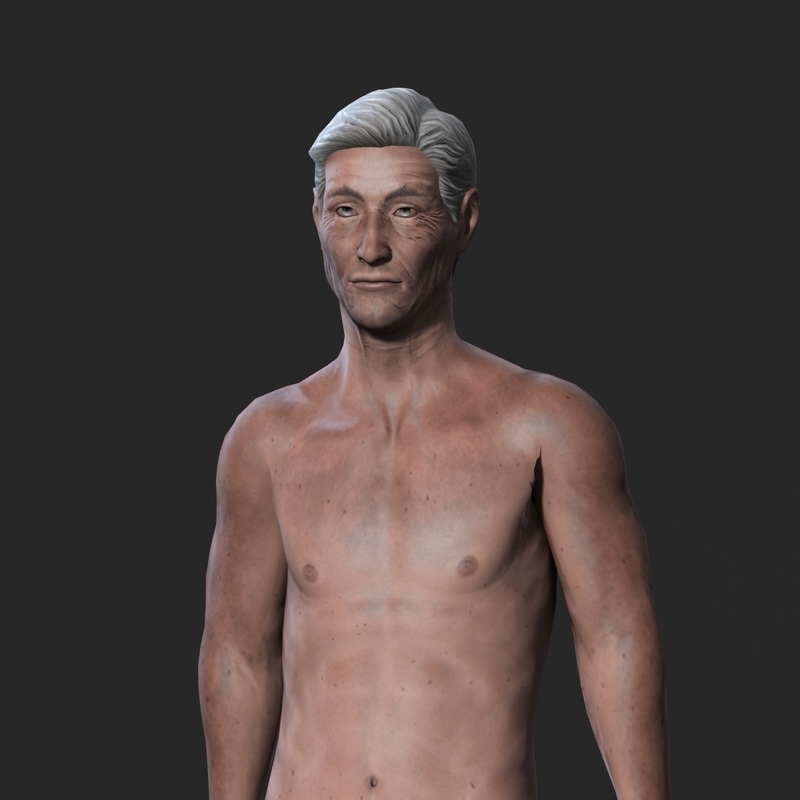 Animated Naked Old Man-Rigged 3d game character Low-poly