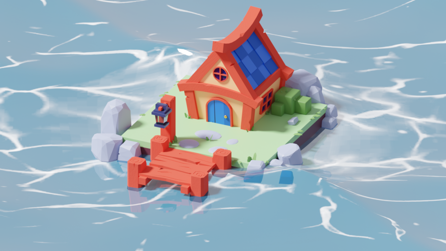 Animated House On A Small Island