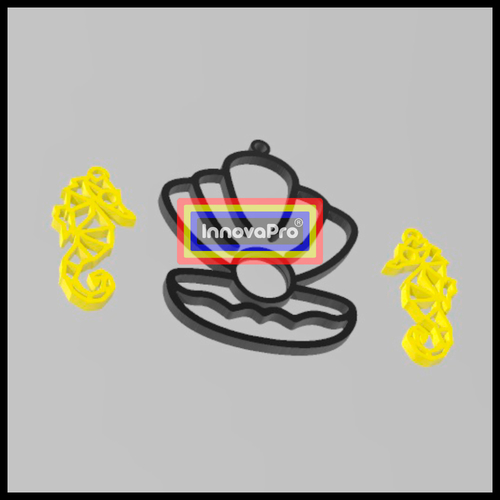 Seahorse Earrings and Shell Pendant Set 3D Print 376811