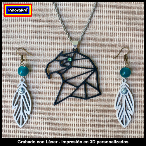 Feather Earrings and Eagle Pendant Set 3D Print 376812