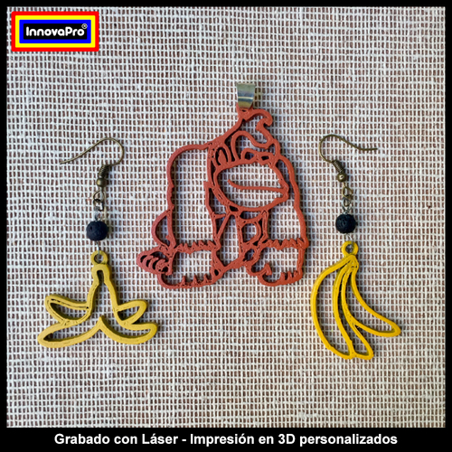 Donkey Kong Pendant and Banana earrings Set 3D Print 376866