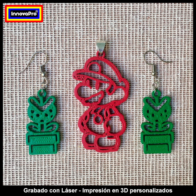 Mario Bros Pendant and Piranha Plant earrings set
