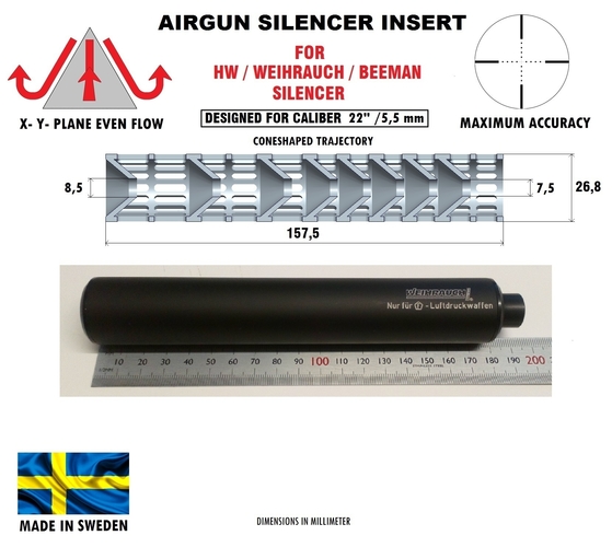 SILENCER - HW insert design caliber .22" / 5,5 mm 3D Print 382060