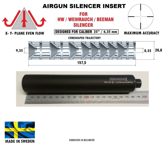 SILENCER - HW insert design caliber .25" / 6,35 mm