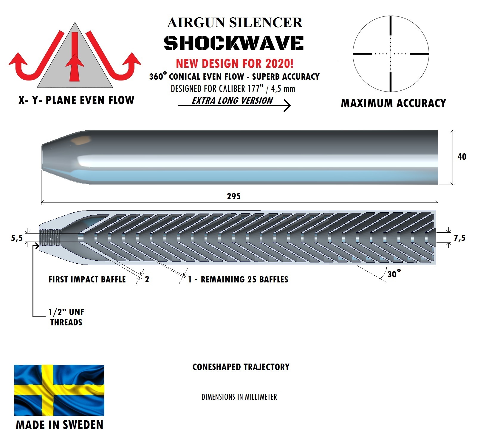 SILENCER SHOCKWAVE 295 mm .177" / 4,5 mm