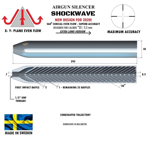 SILENCER SHOCKWAVE 295 mm .22" / 5,5 mm 3D Print 382167