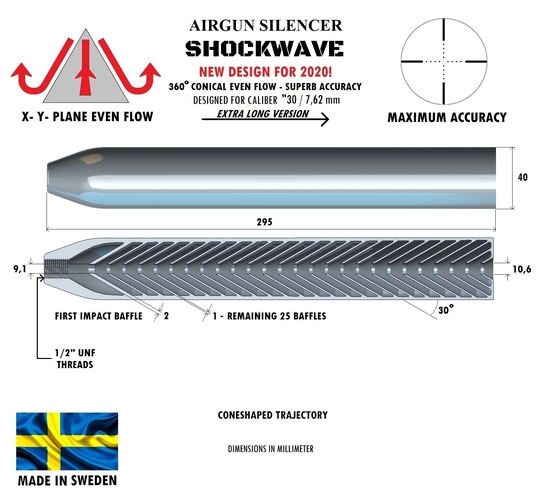 SILENCER SHOCKWAVE 295 mm .30" / 7,62 mm 3D Print 382219