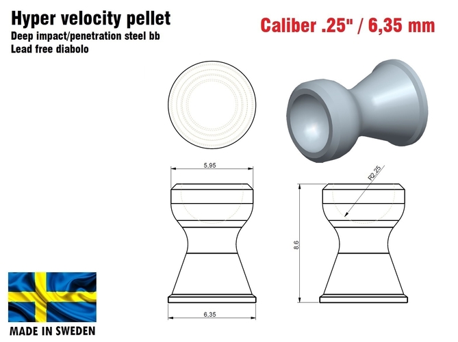 Hyper velocity pellet .25" / 6,35 mm 3D Print 382279