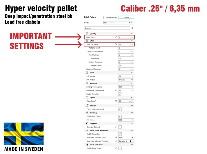 Hyper velocity pellet .25" / 6,35 mm 3D Print 382283