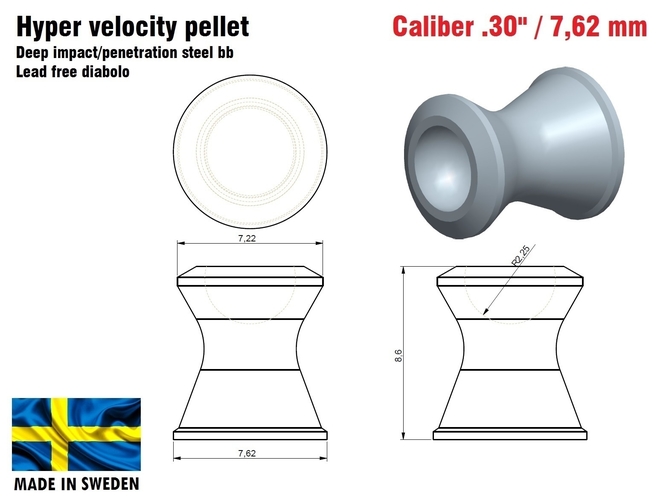 Hyper velocity pellet .30" / 7,62 mm 3D Print 382292