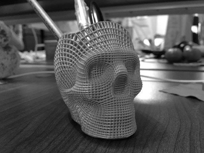 Wireframe Skull Pencil Holder