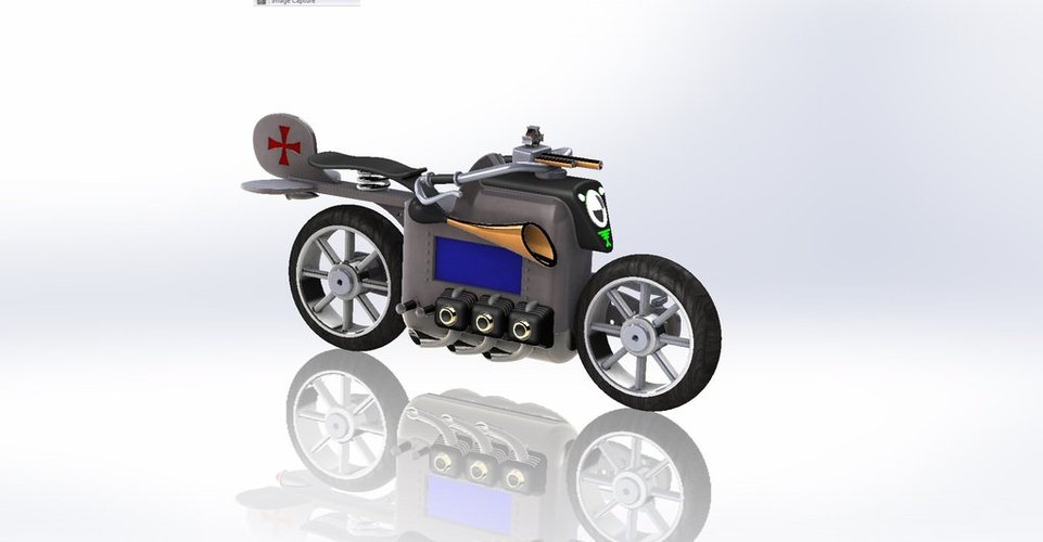 Dieselpunk Motorbike - Digital Table Clock Case 3D Print 38258
