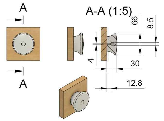 Wardrobe knob holder hook 3 different sizes 3D Print 383338