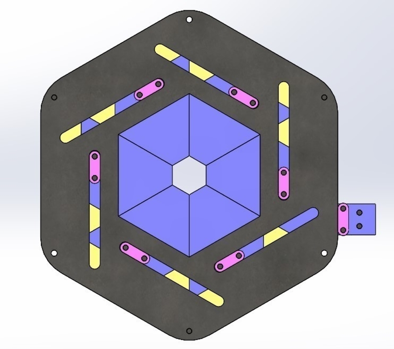 Sliding iris mechanism-hexagon with center hole