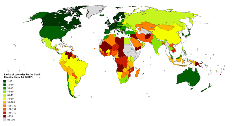 infographic of world map based on good countries index (2017)