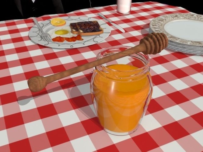 A honey jar and honey wand to match 3D Print 39094