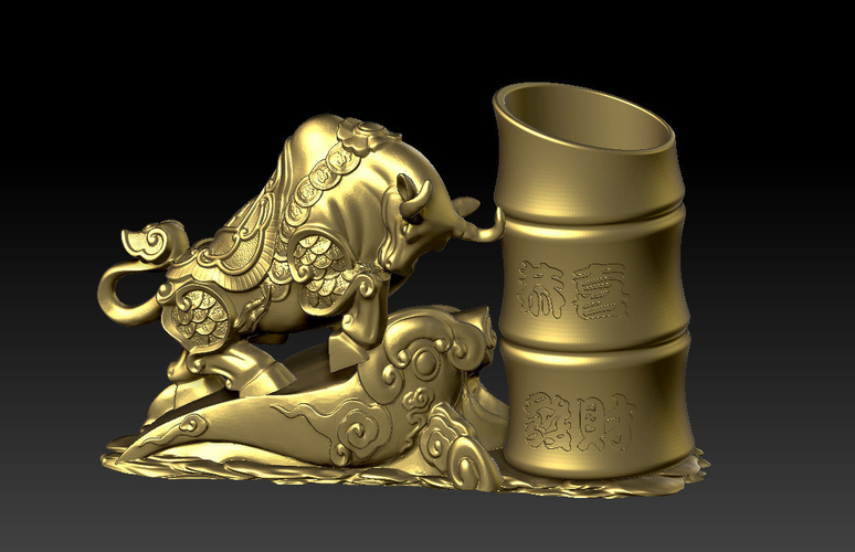 LUCKY OX NEW YEAR - CONGRATULATIONS FORTUNE - PEN HOLDER 1 3D Print 391097