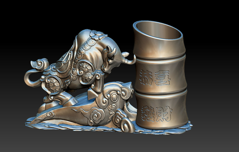 LUCKY OX NEW YEAR - CONGRATULATIONS FORTUNE - PEN HOLDER 1 3D Print 391098