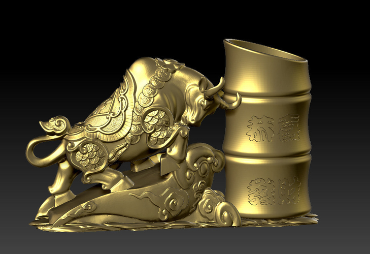 LUCKY OX NEW YEAR - CONGRATULATIONS FORTUNE - PEN HOLDER 1 3D Print 391100