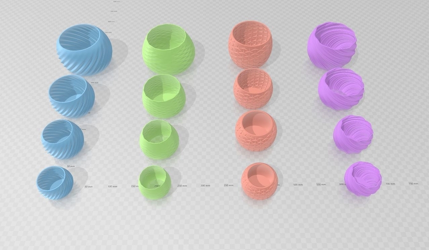 16 PLANTER POT SET - 4 DESIGNS IN 4 SIZES 3D Print 395059