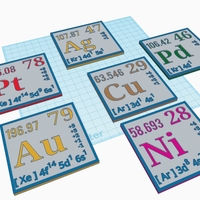 Small Periodic System of Elements Coasters Pt, Cu, Au, Ag, Ni, Pd, Sn 3D Printing 398250