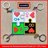 Small 4 Pieces of Puzzle Keychain 3D Printing 400497