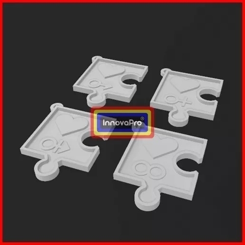 4 Pieces of Puzzle Keychain 3D Print 400498