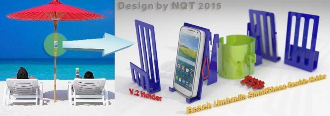 Beach Umbrella Double Holder for Smartphones 3D Print 40369