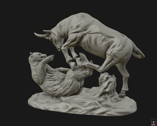 Bull vs Bear sculpture 3D Print 415277