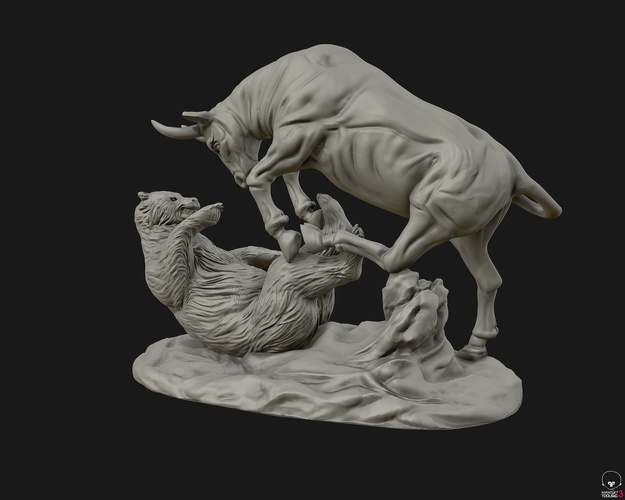 Bull vs Bear sculpture 3D Print 415283