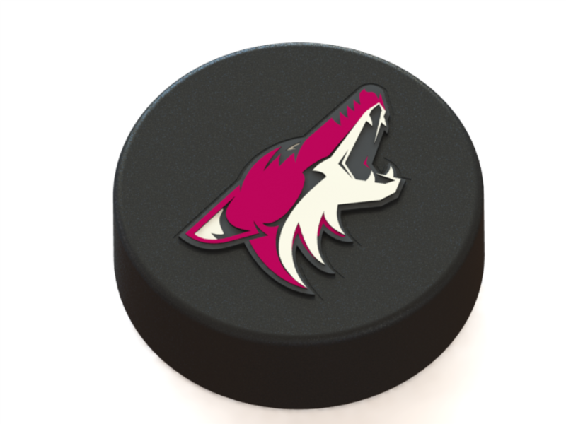 Arizona Coyotes logo on hockey puck