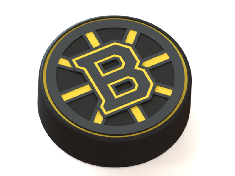 Boston Bruins logo on hockey puck