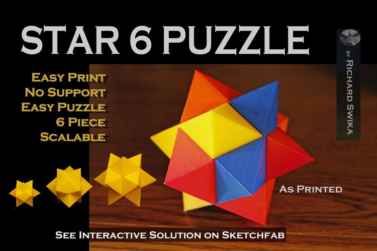 6- Piece Wooden Puzzle: Star (with 3 different pieces) - Solution