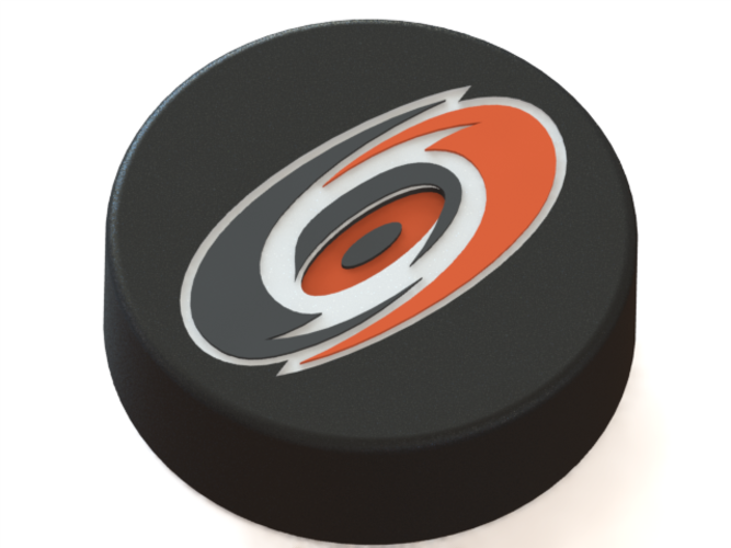 Carolina Hurricanes logo on hockey puck