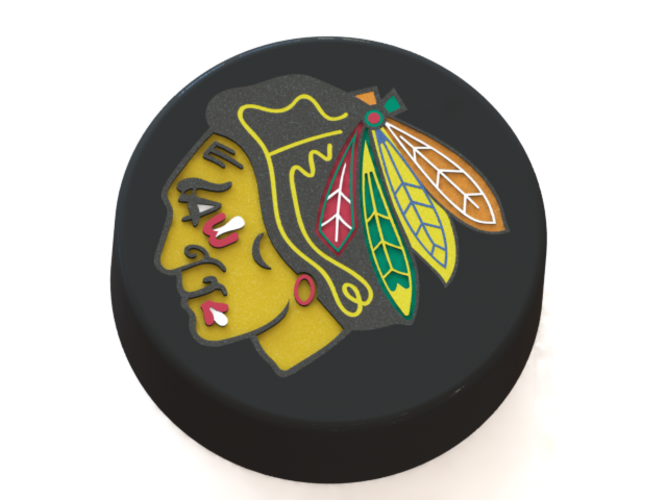 Chicago Blackhawks logo on ice hockey puck