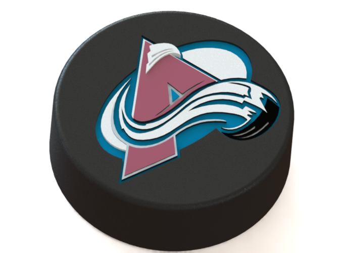 Colorado Avalanche logo on ice hockey puck