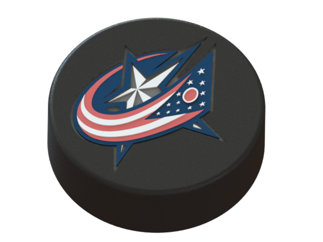 Columbus Bluejackets logo on ice hockey puck.