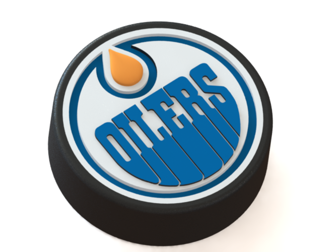 Edmonton Oilers logo on ice hockey puck