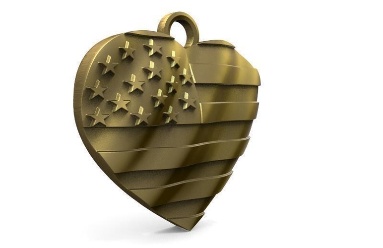 USA flag heart pendant 3D Print 464903