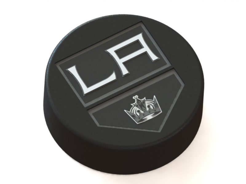 Los Angeles Kings logo on ice hockey puck