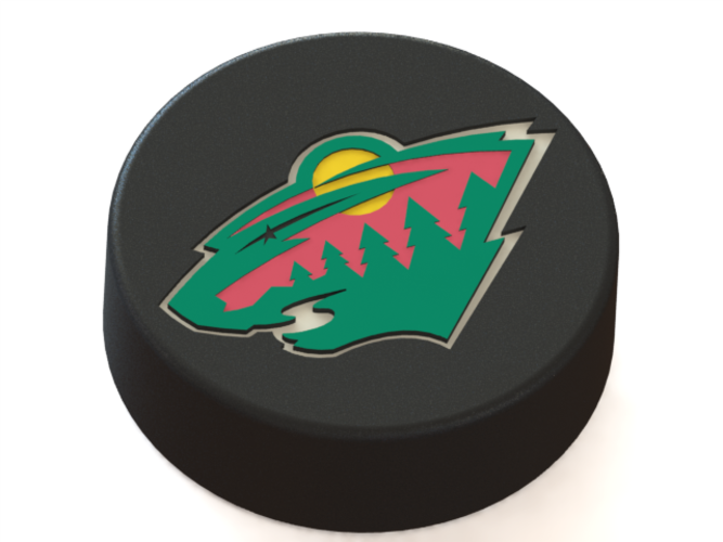 Minnesota Wild logo on ice hockey puck